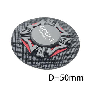 Модный дизайн круглый пользовательский печатный логотип имя черный кожаный патч с металлическими этикетками - Product Image 2