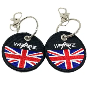 Custom Embroidery Keychain Round Flag Logo Embroidery Keychain Motorcycle Keychain