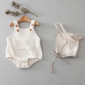 儿童服装纯色婴儿飞袖 1 件连裤连衣裙设计婴儿服装批发价格婴儿连裤