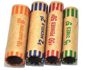 Emballages de pièces de monnaie préformés en papier kraft de qualité supérieure, assortis par valeur nominale, codés par couleur ABA pour un comptage et un stockage rapides des pièces de monnaie - Product Image 1