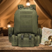 Sac à dos tactique de chasse en plein air personnalisé Oxford Camouflage 55L avec cadre interne, fermeture éclair, imperméable et système Molle