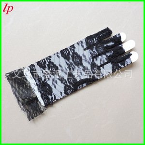 LPCG003 Guantes de encaje para boda, accesorio para vestido de novia corto con patrón de rosas negras, verano 2022 - Product Image 2