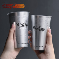 Gobelet en plastique PP argenté personnalisé avec logo imprimé, 500 ml (16 oz), avec couvercles, pour boissons chaudes et froides, idéal pour le thé et le café à emporter