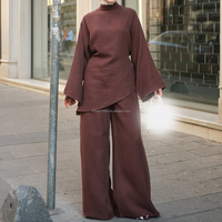 Ensemble haut et pantalon musulman modeste en lin et viscose Willson, ensemble islamique pour femmes, manches longues élégantes, à porter au quotidien
