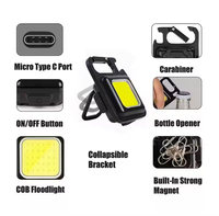 Lampe de travail LED haute luminosité, portable, rechargeable par USB, torche COB, mini lampe torche à aimant avec porte-clés et outils de réparation