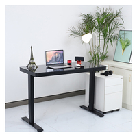 Bureau intelligent debout en verre E4 avec USB, table de bureau électrique réglable en hauteur avec tiroir, cadre de bureau sur pied à double moteur