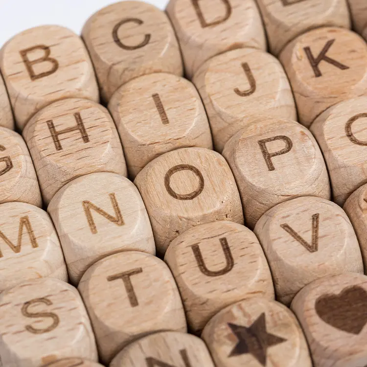 Wholesale DIY Accessories 12mm Cube Square Beech Wood Alphabet Wooden Letter Beads Personalized Name