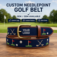 Ceinture de golf personnalisée en point de croix, ceinture en sangle tissée OEM avec extrémités en cuir pour cadeau de club