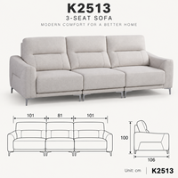 Canapé moderne 3 places avec revêtement en tissu doux, structure en bois, assise profonde, canapé contemporain pour salon, salle familiale, espace détente