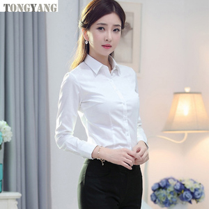 동양풍 우아한 여성 셔츠 긴팔 블라우스 오피스 레이디 비즈니스 솔리드 작업 블라우스 상의 - Product Image 1