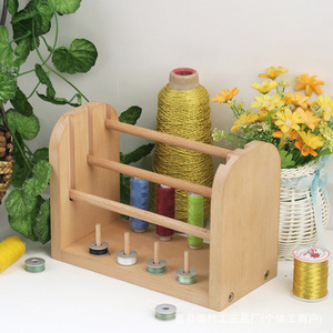 Support de bobine en bois avec bobines rotatives pour outils de broderie, organisateur de rangement de bureau, fournitures artisanales durables - Product Image 1