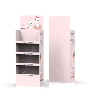 Kualitas Tinggi Akrilik Silinder Daur Ulang Karton Lantai Tampilan Berdiri Disesuaikan Ritel Karton Bergelombang Display Pink