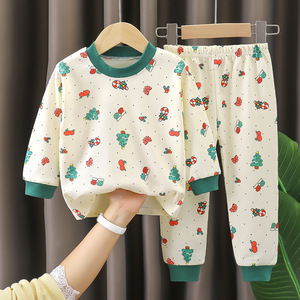 Groothandel Hoge Kwaliteit Kinderpyjama's 0-7 Jaar Oud Kinderen Zuiver Katoen Wit Ondergoed Print Lange Mouwen Set - Product Image 3
