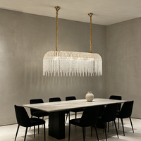 Lustre LED rectangulaire long en cristal K9 avec pampilles, suspension linéaire de luxe pour salle à manger et îlot de cuisine