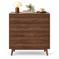 Commode vintage couleur noyer à 4 tiroirs, en mélamine, coffre de rangement en bois, grand organisateur de vêtements pour chambre à coucher, vente en gros OEM