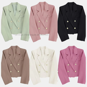 Nouveauté élégante, couleur unie, bouton doré, style court, col en V, mode féminine - Product Image 2