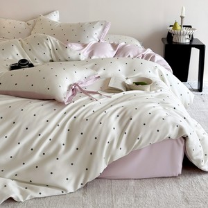 Ensemble de <span class=keywords><strong>housse</strong></span> de <span class=keywords><strong>couette</strong></span> et de draps en soie à pois, 4 pièces, doux et soyeux, respirant, certifié OEKO-TEX, coton 400TC, luxe pour la maison et la chambre à coucher - Product Image 1