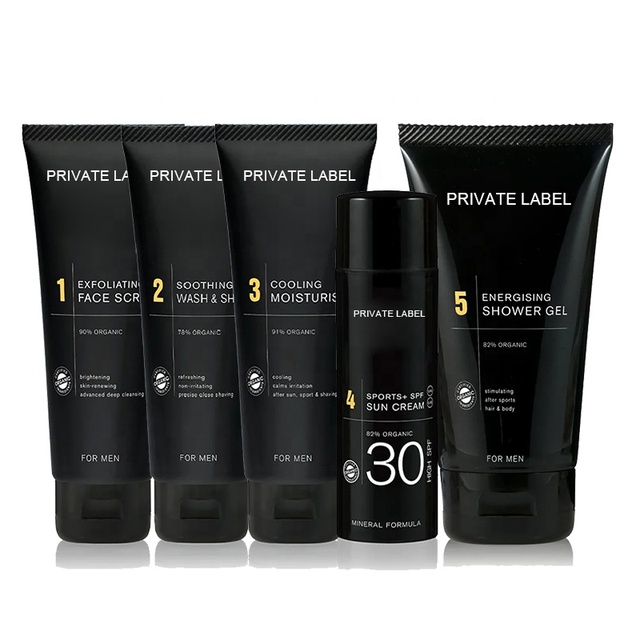Private Label Men's Skin Care Set Organic Anti-Aging Wrinkle Facial Cleanser Serum Cream Moisturizing Beauty Men Skincare Kit