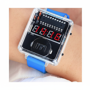 Reloj Electrónico DIY Transparente Creativo con Microcontrolador, Pantalla Roja Digital, Unisex, Caja de Plástico, Correa con Hebilla de 22 cm - Product Image 1