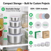 Conteneur de stockage alimentaire de luxe en acier inoxydable 304, étanche, avec couvercle en silicone, réutilisable pour sauces, collations, condiments, repas et préparation de repas