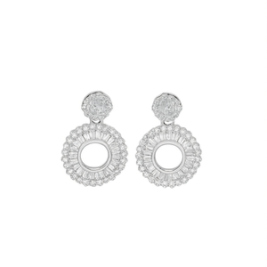 Pendientes de Oro Blanco E1420 con Diamantes, Diseño Circular de Lujo para Mujer, Corte Brillante Redondo, Joyería Fina - Product Image 1
