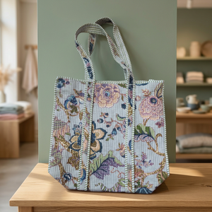 Grand sac fourre-tout de voyage en coton matelassé blanc avec bandoulière, sacs fourre-tout tendance pour femmes, sacs fourre-tout faits à la main pour femmes, imprimés de fleurs de la jungle - Product Image 3