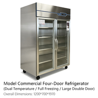 Congélateur vertical à double température en acier inoxydable à six portes, avec fonctions de dégivrage automatique et de conservation des aliments frais, matériel de restauration