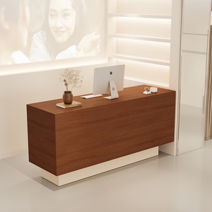 Bancone Reception in Stile Medievale in Pelle per Negozio di Abbigliamento e <span class=keywords><strong>Salone</strong></span> di Bellezza <span class=keywords><strong>con</strong></span> Cassetto, Design <span class=keywords><strong>con</strong></span> Piccolo Bar e Motivo a Fori Semplici in <span class=keywords><strong>Pietra</strong></span> - Product Image 4