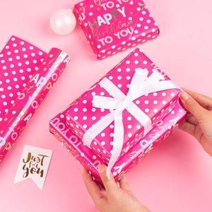 Papel de Regalo Rosa con Puntos, Doble Cara Metalizado, para Regalos y Manualidades, Feliz Cumpleaños - Product Image 2