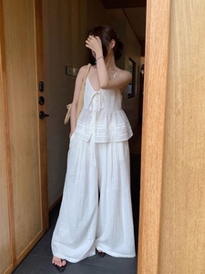 Conjunto de Pantalones Anchos de Cintura Alta y Chaleco con Cordones, Elegante y Dulce, Nueva Moda de Verano 2025, Venta al por Mayor de Boutique - Product Image 6