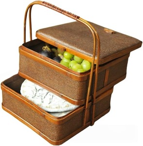 Handmade Bamboo Woven Picnic <b>Basket</b> <b>Rectangular</b> Storage Box with Handle for Food Tea and Outdoor Use - Product Image 2