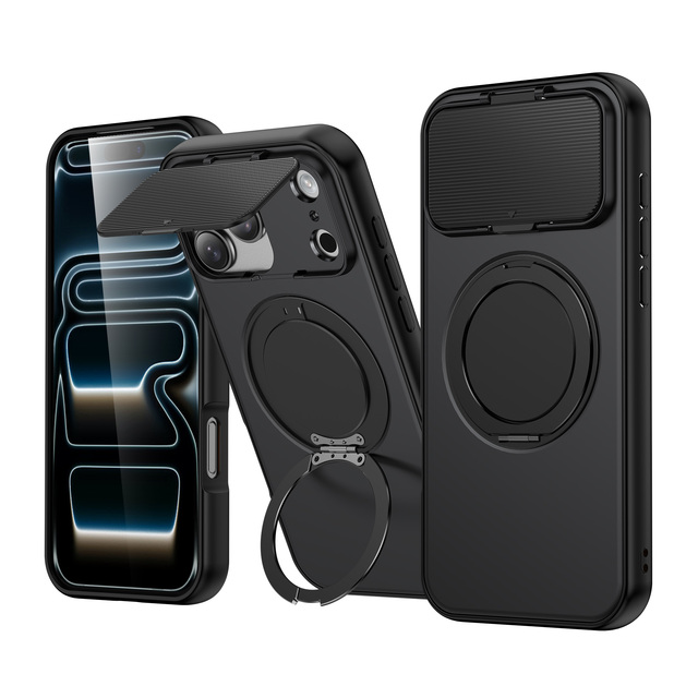 Rugged Armor Shockproof Magnetic Phone Case for iPhone 18 17 16 15 Pro Max Camera Protection with 360° Rotatable Kickstand