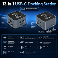 Station d'accueil USBC 13 en 1 avec chargeur sans fil 15W, double HDMI 4K, Type-C 10 Gbps, PD 100W, Ethernet Gigabit, SD/TF, hub audio pour ordinateur portable