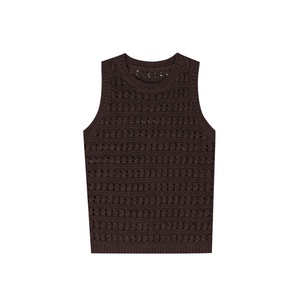 Fabricant de tricots personnalisé <span class=keywords><strong>marron</strong></span> col rond <span class=keywords><strong>sans</strong></span> manches coton acrylique femmes <span class=keywords><strong>pull</strong></span> en tricot crochet - Product Image 1
