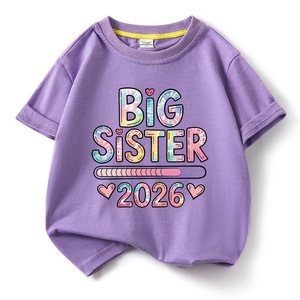 Nouveau modèle 2026 – T-<span class=keywords><strong>shirt</strong></span> imprimé en coton à manches courtes pour filles, en tissu tricoté, avec motif <span class=keywords><strong>Grande</strong></span> Sœur - Product Image 6