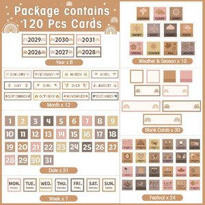 Juego de tableros de bolsillo con calendario para el aula, 120 tarjetas, clima, estaciones, festivales, gestión del tiempo, regreso a la escuela - Product Image 5