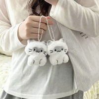 Porte-clés en peluche chat gris mignon avec oreilles, pendentif pour sac à dos d'étudiant, cadeau exquis pour enfants