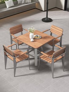 Conjunto de Mesa y Sillas Largas de <span class=keywords><strong>Bambú</strong></span> NF para Cafetería al Aire Libre con Estructura Metálica para Restaurante, <span class=keywords><strong>Terraza</strong></span>, Izakaya, Barbacoa - Product Image 4