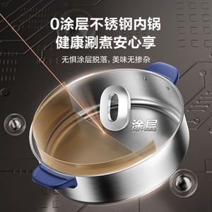 Olla eléctrica Supor de 4L de acero inoxidable, tipo dividido, multifuncional, con asas azules - Product Image 1