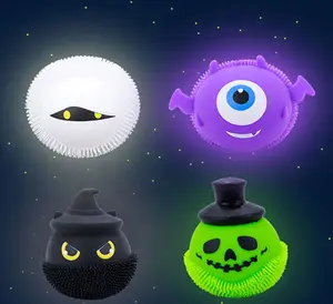 Fashion luminous Halloween squeeze color stress reduce product flashing devil fidget TPR glow squishy ball toy