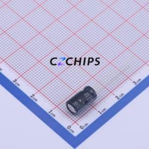 Condensateur électrolytique en aluminium à montage traversant 03EC0728, composant à montage traversant THT, D6.3xL12mm 100uF 20% 25V 140mA-120Hz - Product Image 1