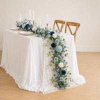 Taplak Meja Bunga Sutra Biru Gading Buatan Tangan, Rangkaian Bunga Hydrangea Mawar, Dekorasi Pernikahan & Pesta yang Dapat Digunakan Kembali