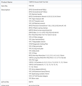 Conjunto de Ferramentas Profissionais para Casa com 158 Peças, com Cabos de Aço e Estojo de Armazenamento para Reparos em Bicicletas/Motocicletas/Carros - Product Image 2