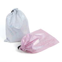 Nouveau style, vente en gros d'usine, sac à cordon holographique scintillant, taille personnalisée, logo, pochette cadeau métallique laser arc-en-ciel brillante