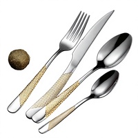 Ensemble de couverts modernes minimalistes en acier inoxydable Star-Diamond pour dîner occidental, finition miroir dorée