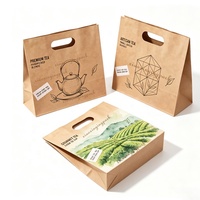 Lebensmittelverpackungen und Tee-Verpackungen Braune Kraftpapiertüten Einkaufs- und Liefertüten mit Griffen