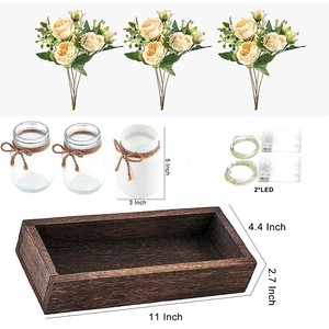 <strong>Rustic</strong> <strong>Wedding</strong> Mason Jar <strong>Centerpiece</strong> with LED Lights for Farmhouse Decor, Handmade Tray with Silk Flowers F-UA06 - Product Image 2