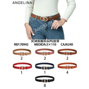 Cintura da Donna Angelina in PU 3Cm con Doppia Fibbia, Cintura Modellante 110Cm, Moda Marrone Rosso Nero Blu Arancione - Product Image 1