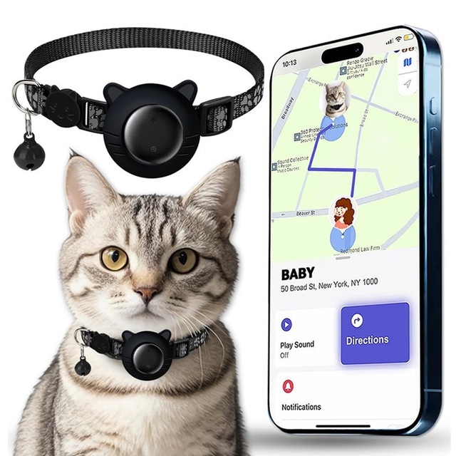 Pet Tracking Collar for Cats Compatible IOS Android Find My-Enabled Bluetooth Locator ABS Nylon Silicone Footprint Design