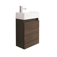 Meuble-lavabo compact moderne blanc brillant en mélaminé avec vasque en pierre intégrée, sur pied